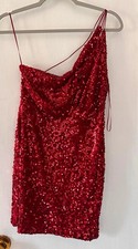 ZARA Red Solid Sequin One Shoulder Strappy Sleeveless Mini Dress Party S picture