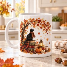 Mug Cute Autumn Cat Graphic for Fall Decor, Thanksgiving Gift picture