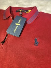 Ralph Lauren Men's Stretch Cotton Zip Polo Shirt Burgundy Regular Fit Size M picture