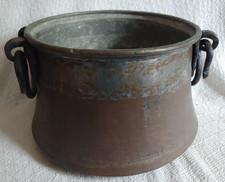 Antique VTG Large Copper Pot Dovetail Seam Wrought Iron Swing Handles 11