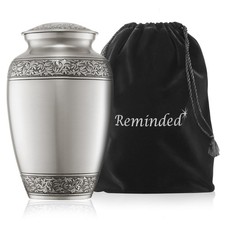 Adult Brass Cremation Urn for Human Ashes - Silver with Velvet Bag picture