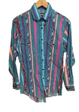 Vintage Wrangler Men’s Aztec Southwestern Neon All Over Print Shirt Size 15.5x33 picture