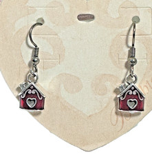 Brighton Luv Nest Birdhouse Red Enamel Heart French Wire Earrings NWOT Retired picture
