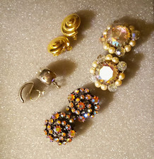 Vintage Costume Fashion Earrings Mixed Lot, Clip-On/Screw Back Rhinestone, 4pc picture