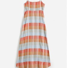 Madewell Cami Maxi Dress Women XXL Orange Blue Plaid Linen Cotton NV473 NWT picture