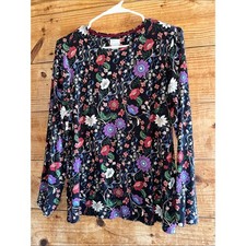 Chico's Black Long-Sleeve Floral Tee with Multicolor Blooms picture