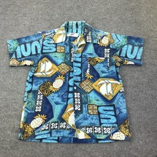 Vintage Pomare Shirt Mens Large Blue Hawaiian Aloha Print Short Sleeve Button Up picture