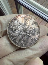 1887 Great Britain Silver Double Florin Queen Victoria lovely Tone picture