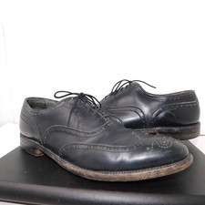 VTG Cordwainer Wright Mens 10.5 D Leather Brogue Wingtip Black Shoe 7091040 picture