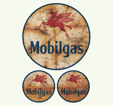 Rusty Mobilgas Mobil Gas Oil Vintage Vinyl Decal Sticker XL Large Rust 3 for 1 picture
