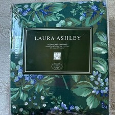 Vintage Laura Ashley Bramble Berry Floral Green Rod Pocket Lined Drapes 82x84” picture