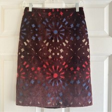 Carven Velvet Eyelet Midi Skirt Size 36 FR Burgundy Geometric Ottoman Design picture