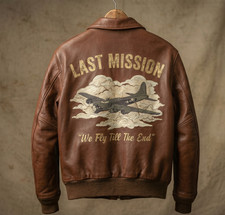WW2 A2 Brown Leather Bomber Jacket Last Mission Squadron Flight Pilot picture