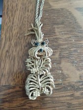 Vintage H.M.S. Gold-Tone Dog Pendant Necklace With Black Rhinestone Eyes & Chain picture