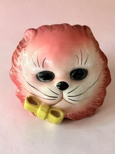 RARE 😺 LEFTON Pink Cat Wall Pocket Kitten 1950's Kitsch MCM Excellent S842 picture