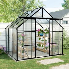 8x6 FT Polycarbonate Double Door Greenhouse with Adjustable Roof for Backyard picture