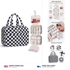 Narwey Hanging Toiletry Bag for Women Checkered Travel Makeup Bag Organizer C... picture