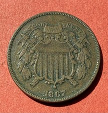 * NICE * 1867 Two Cent Piece Choice Extremely Fine EF Coin picture