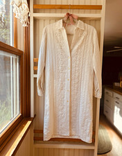 Vintage 1960s The Lilly for Neiman Marcus Lace Panel Hostess Dress Duster White picture