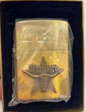 VINTAGE 1991 MARLBORO LONG HORN STEER STAR SOLID BRASS ZIPPO LIGHTER  UNFIRED picture