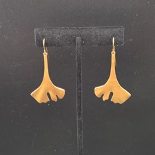 Vintage Earrings RLM Studio Robert Lee Morris Brass Ginkgo Leaf Dangle Drop Hook picture