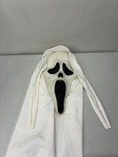 1990s WHITE GLOW Scream Ghost Face Mask Fun World Div Gen 1? Cotton Shroud Multi picture