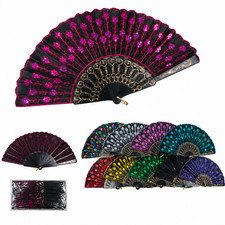 3 Pack Womens Folding Hand Fan Spanish Lace Folding Fan Sequin Flamenco Wedding picture