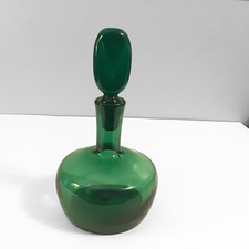 Vintage MCM Blenko Joel Myers Emerald Green Glass Lollipop Decanter picture