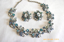 FABULOUS FLORENZA ART GLASS ENAMEL RHINESTONE NECKLACE EARRINGS SET picture