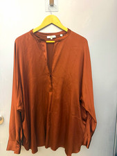 Vince. Satin Solid Brown V-Neck Long Sleeve Button Blouse Women Regular XXL picture