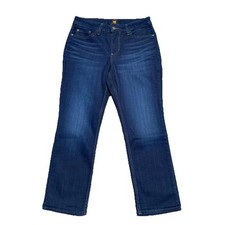 NEW LEE Women’s MidRise Straight Jeans (16) 34x27 PETITE Dark Wash Blue Stretch picture