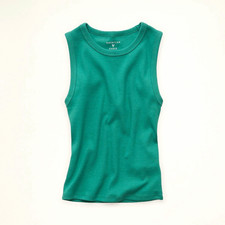 American Eagle Women's Green Ribbed Knit Cotton Tank Top, Round Neck Size S picture