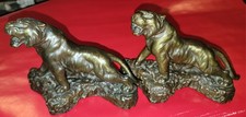 Antique 1920s Armor Bronze Art Deco Roaring Tiger Bookends Pair w/ Felt & Label picture