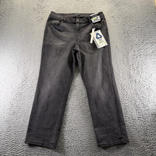 D.Jeans Women 14 Black Cotton Denim Straight Ankle Faded Stretch Workwear Travel picture