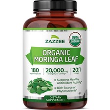 Zazzee Organic Moringa 20:1 Extract, 20,000 mg Strength, 180 Capsules, Kosher picture