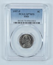 1997-P Jefferson Nickel SMS SP70 FS PCGS Blue Label picture