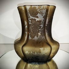 SCARCE Antique 1930s ART DECO Sculpted Art Glass ETCHED FLORENTINE BROCADE Smoke picture