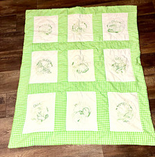 Vintage Handmade Embroidered Quilted Religious Crib Baby Quilt Unisex picture