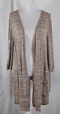 Catherines Womens Open Sheer Caridgan Tan White Thin Rayon 3X picture