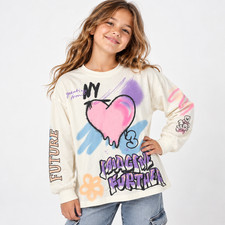 Zara Long Sleeve Kids Sweater White Graffiti Heart Imagine Further Size 11-12 picture