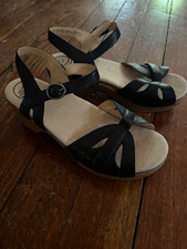 Dansko Women’s Black Leather Strappy Wedge Sandals Ankle Strap Buckle picture