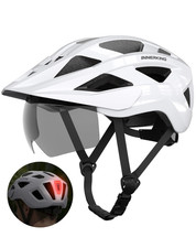 InnerKing Adult Bike Helmet Rear Light & OTG Magnetic Goggles Large, White picture
