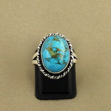 New Arrival-Natural Kingman Turquoise Sterling Silver Plated Handmade Ring - 8MM picture