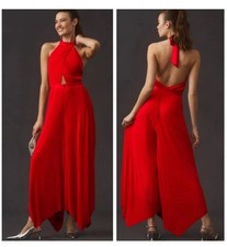 NWT By Anthropologie Plisse Pleated Jumpsuit  Women Size 12 Open Back Halter picture