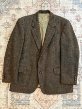 English Manor Mens 42S Brown Tweed Sport Coat Wool Plaid Blazer Two Button picture