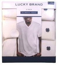 GENUINE 3 PACK LUCKY BRAND COTTON BLEND WHITE V NECK T SHIRT UNDERSHIRT S M L XL picture