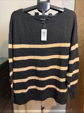 Torrid Vegan Cashmere Black and Tan Striped Boatneck Sweater picture
