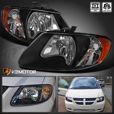 Fits 2001-2007 Dodge Caravan Chrysler Town & Country Black Headlights Lamp LH+RH picture