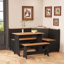 Kitchen Nook Breakfast Dining Table Bench Reversible Corner Unit Black & Brown picture
