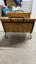 Vintage Peterboro Firewood Holder Rack w/ Metal Stand Fireplace Log Basket picture